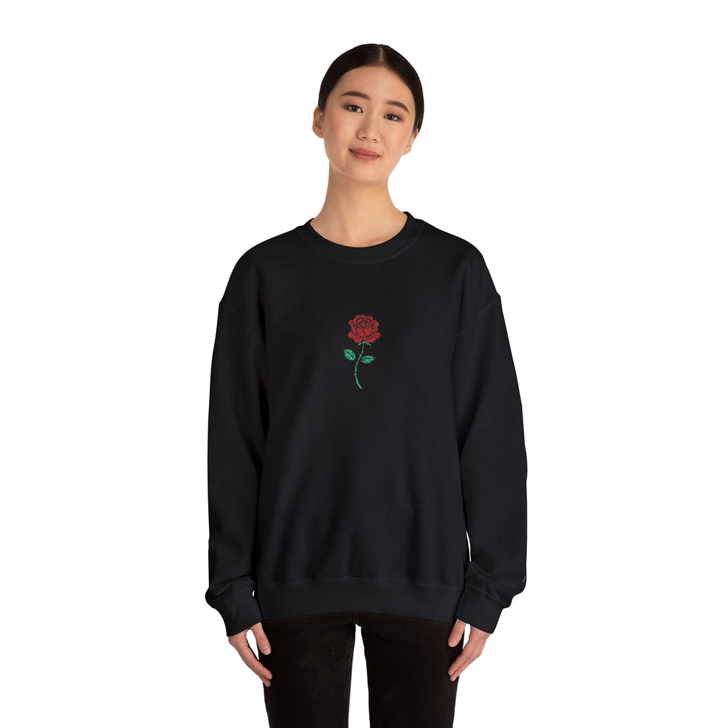 Rose Embroidered Unisex Crewneck Sweatshirt, Cozy Gift for Her, Casual Fall Fashion, Valentine's Day, Birthday Sweatshirt