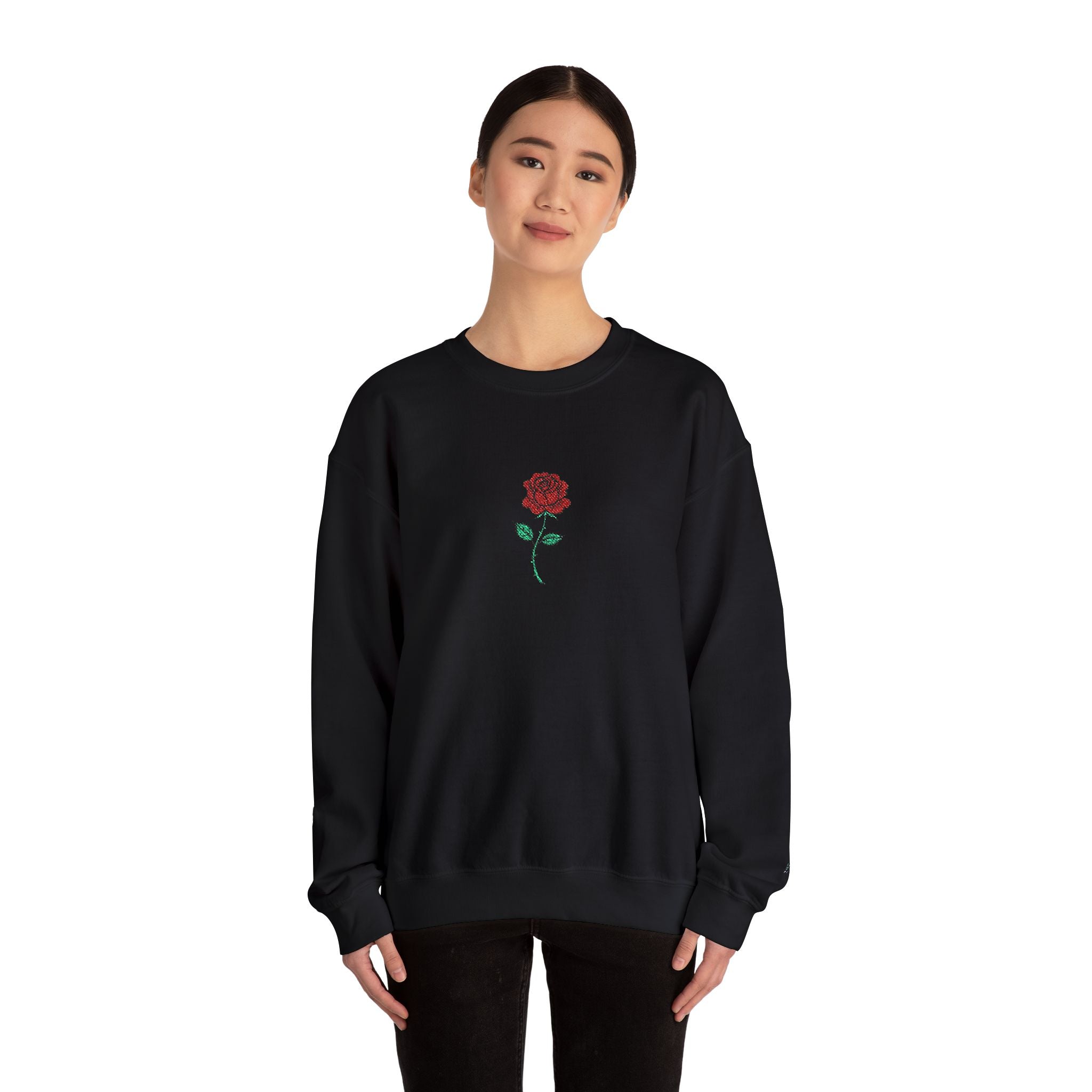 Rose Embroidered Unisex Crewneck Sweatshirt, Cozy Gift for Her, Casual Fall Fashion, Valentine's Day, Birthday Sweatshirt