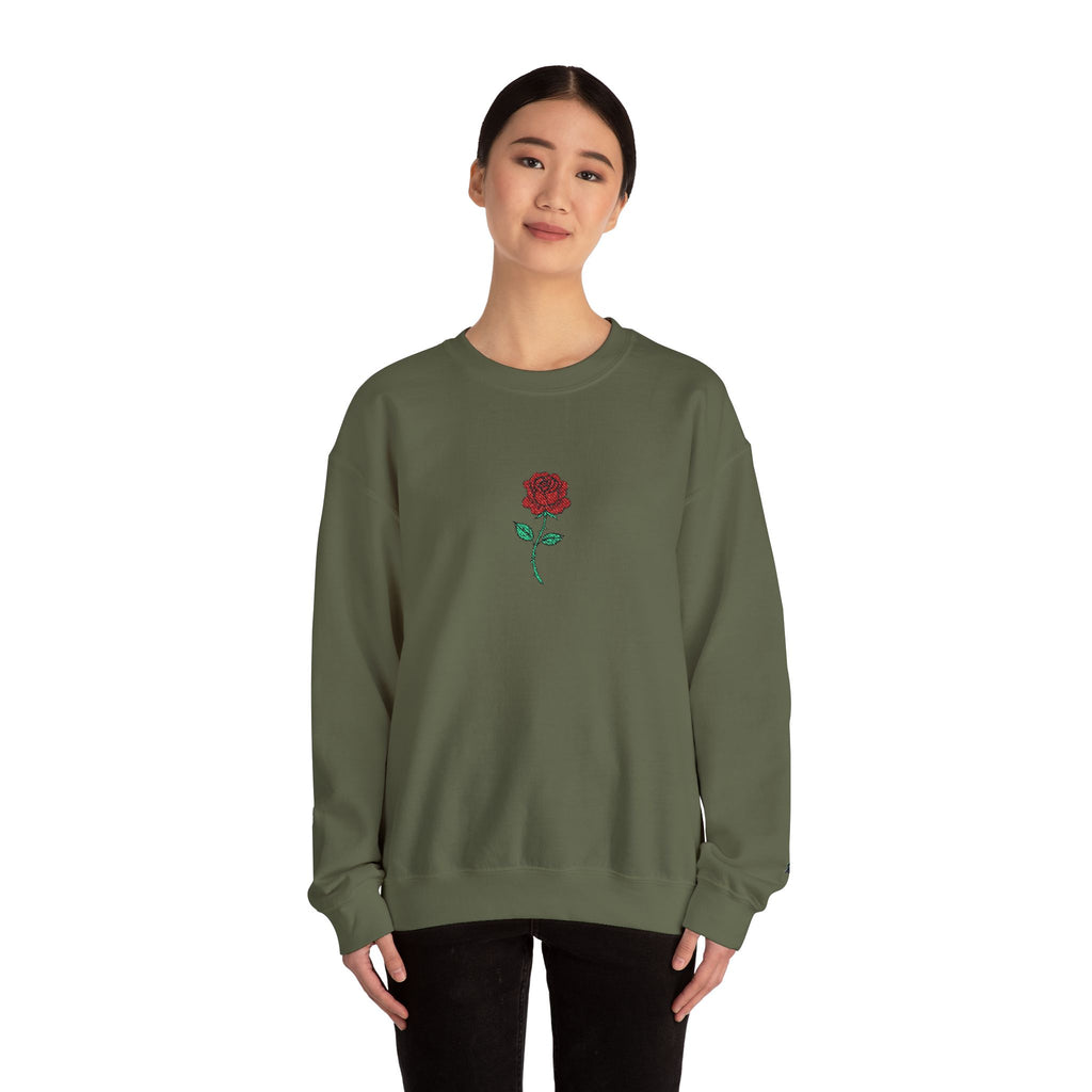 Rose Embroidered Unisex Crewneck Sweatshirt, Cozy Gift for Her, Casual Fall Fashion, Valentine's Day, Birthday Sweatshirt