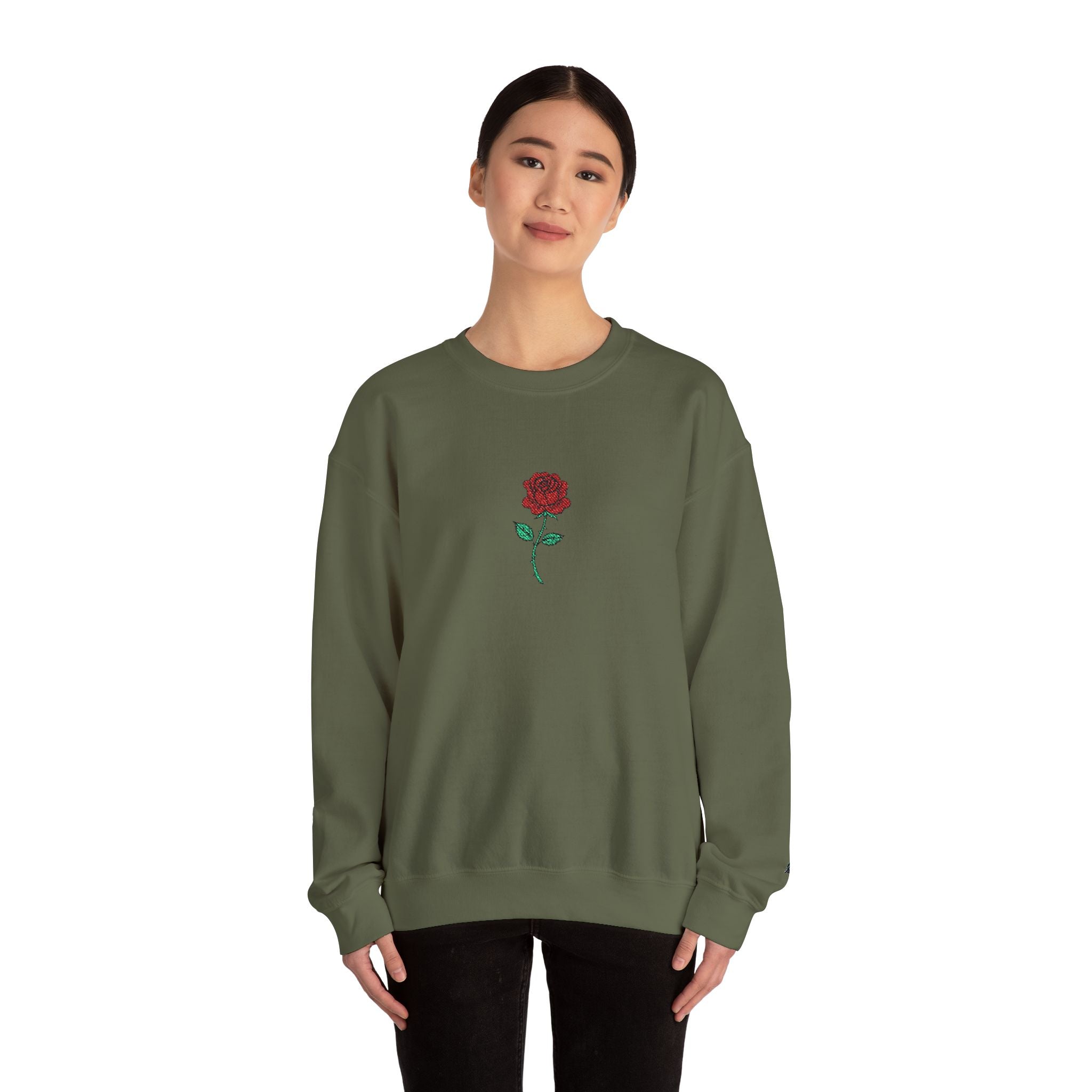 Rose Embroidered Unisex Crewneck Sweatshirt, Cozy Gift for Her, Casual Fall Fashion, Valentine's Day, Birthday Sweatshirt