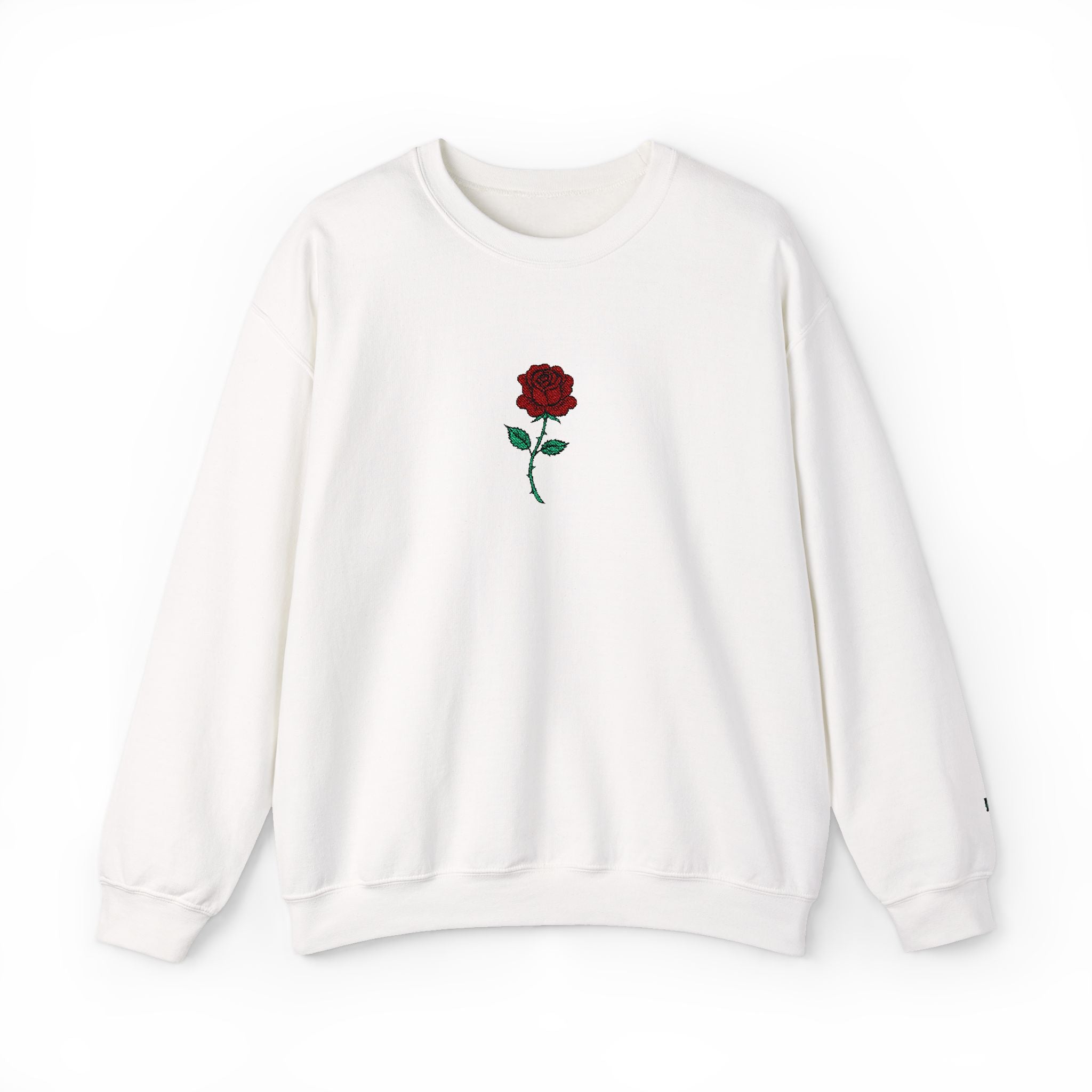 Rose Embroidered Unisex Crewneck Sweatshirt, Cozy Gift for Her, Casual Fall Fashion, Valentine's Day, Birthday Sweatshirt