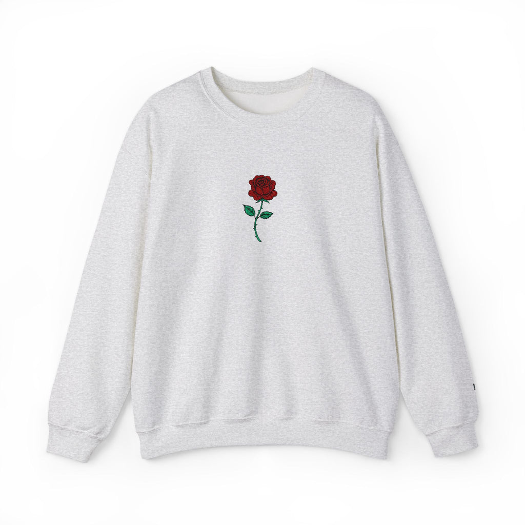 Rose Embroidered Unisex Crewneck Sweatshirt, Cozy Gift for Her, Casual Fall Fashion, Valentine's Day, Birthday Sweatshirt