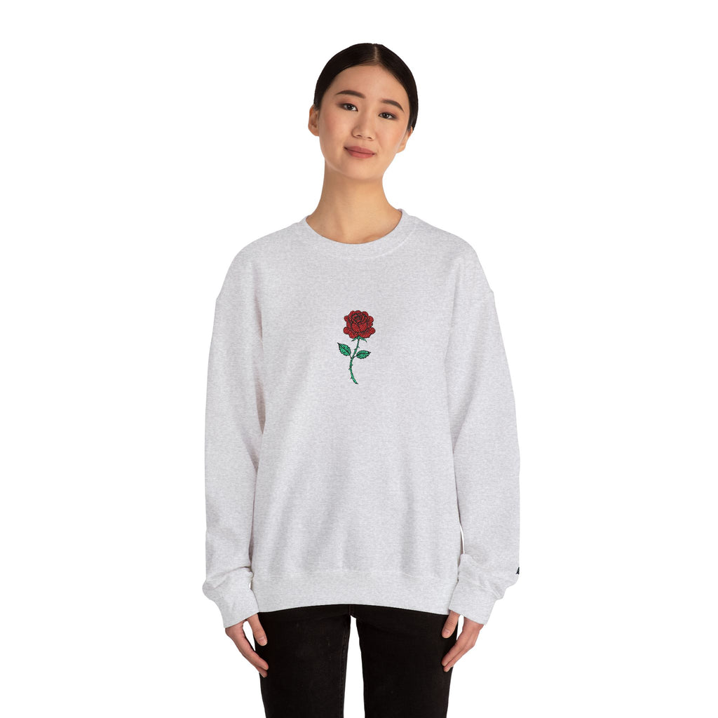 Rose Embroidered Unisex Crewneck Sweatshirt, Cozy Gift for Her, Casual Fall Fashion, Valentine's Day, Birthday Sweatshirt