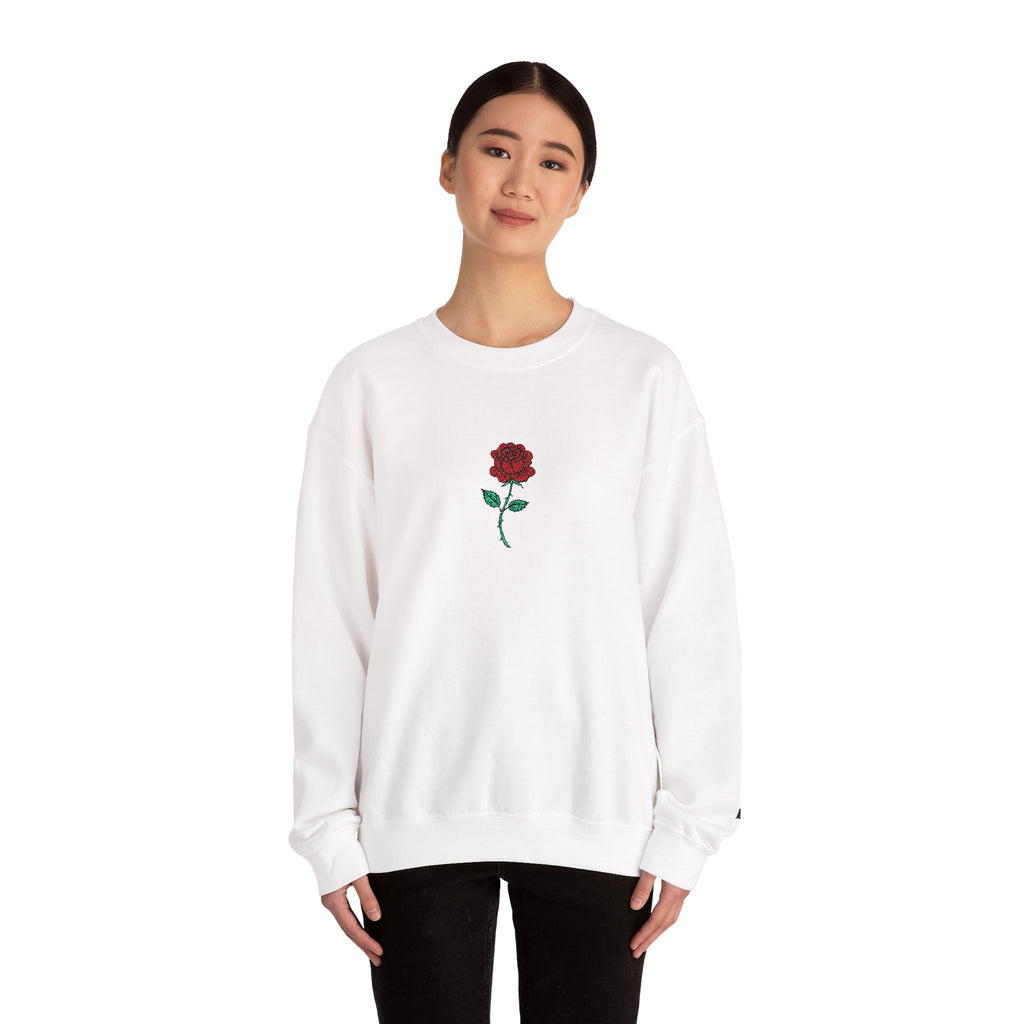 Rose Embroidered Unisex Crewneck Sweatshirt, Cozy Gift for Her, Casual Fall Fashion, Valentine's Day, Birthday Sweatshirt
