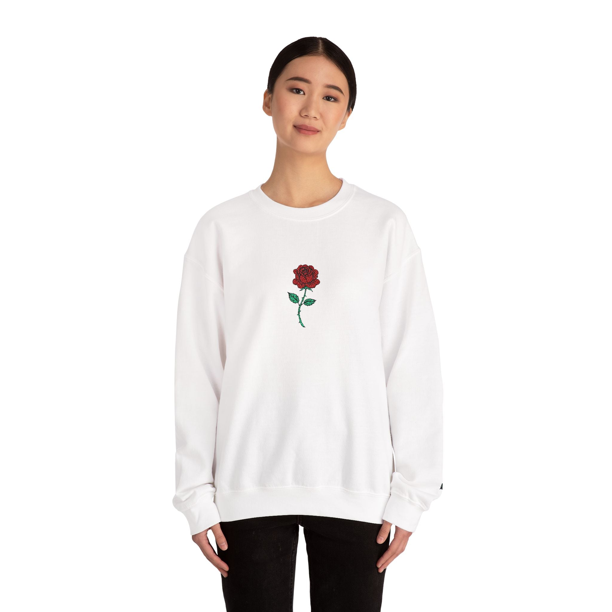 Rose Embroidered Unisex Crewneck Sweatshirt, Cozy Gift for Her, Casual Fall Fashion, Valentine's Day, Birthday Sweatshirt