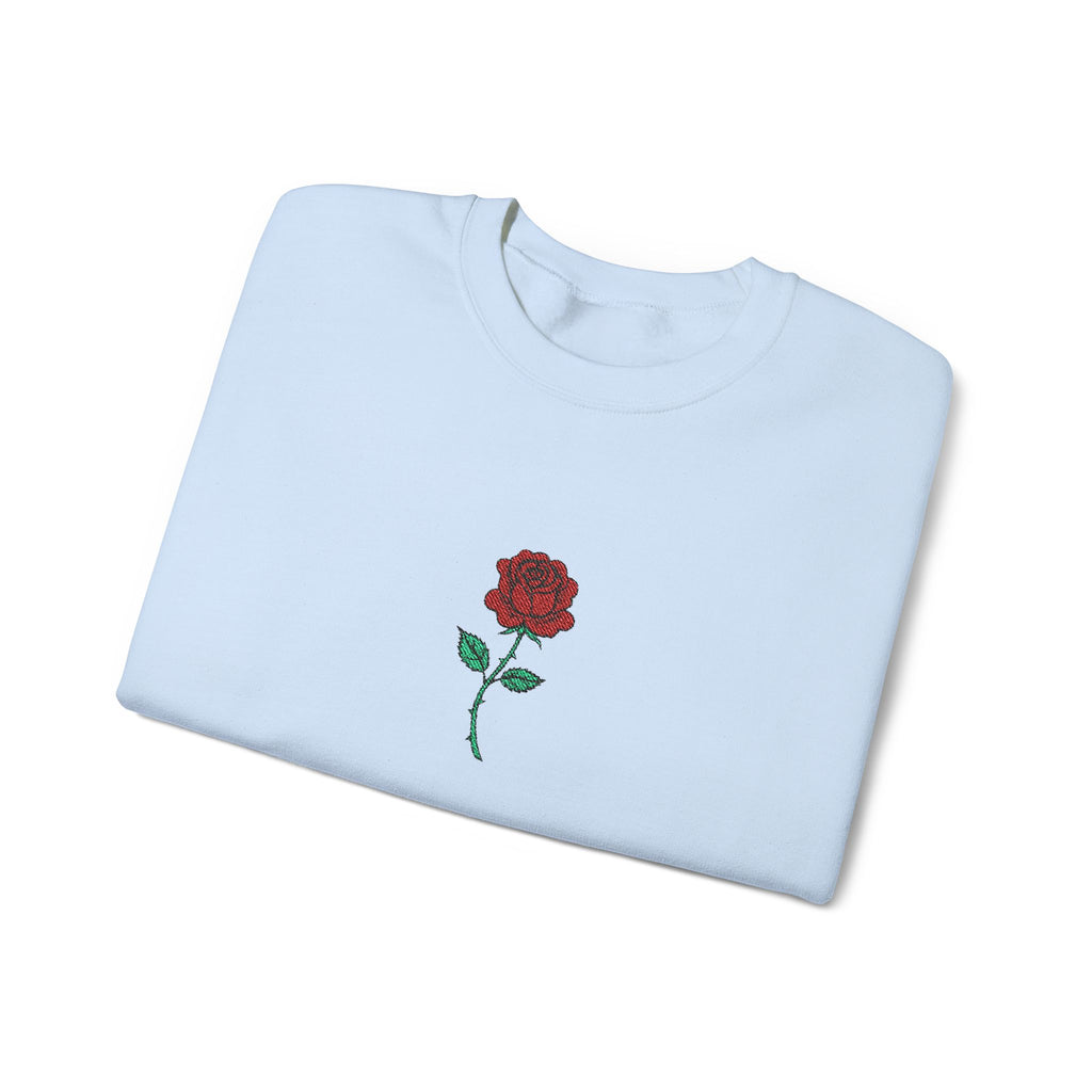 Rose Embroidered Unisex Crewneck Sweatshirt, Cozy Gift for Her, Casual Fall Fashion, Valentine's Day, Birthday Sweatshirt