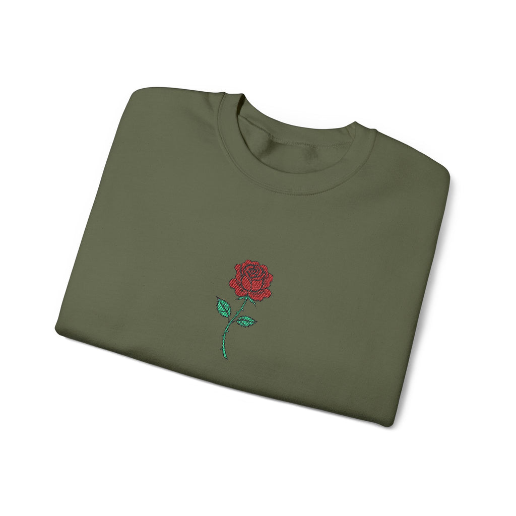 Rose Embroidered Unisex Crewneck Sweatshirt, Cozy Gift for Her, Casual Fall Fashion, Valentine's Day, Birthday Sweatshirt