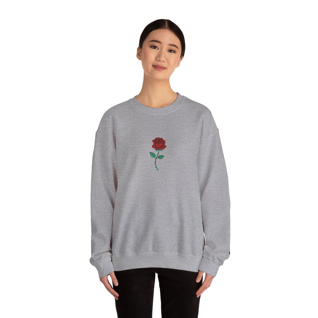 Rose Embroidered Unisex Crewneck Sweatshirt, Cozy Gift for Her, Casual Fall Fashion, Valentine's Day, Birthday Sweatshirt