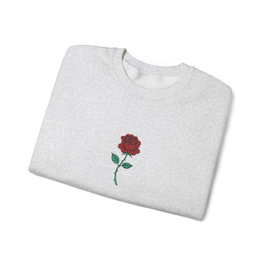 Rose Embroidered Unisex Crewneck Sweatshirt, Cozy Gift for Her, Casual Fall Fashion, Valentine's Day, Birthday Sweatshirt