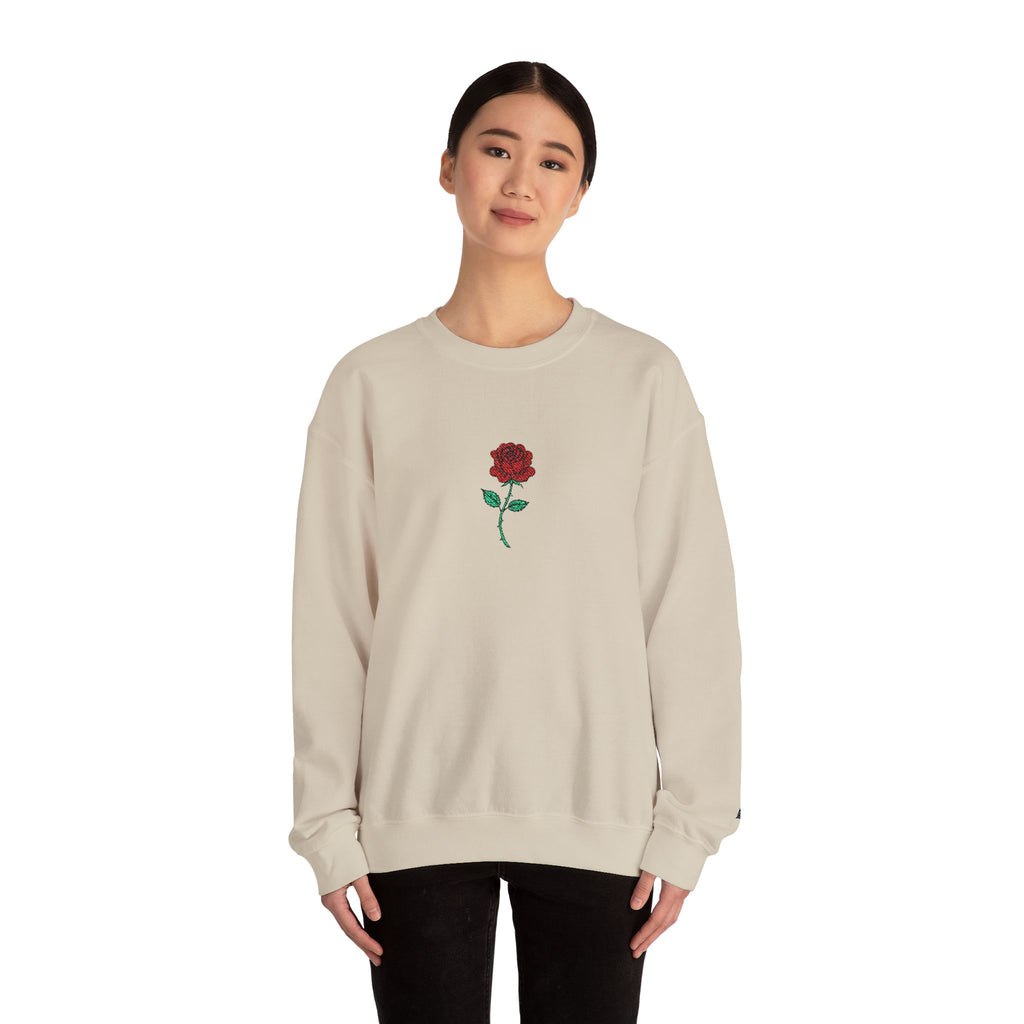 Rose Embroidered Unisex Crewneck Sweatshirt, Cozy Gift for Her, Casual Fall Fashion, Valentine's Day, Birthday Sweatshirt