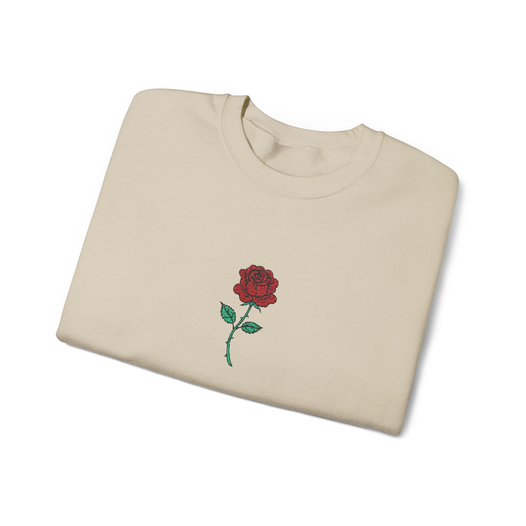 Rose Embroidered Unisex Crewneck Sweatshirt, Cozy Gift for Her, Casual Fall Fashion, Valentine's Day, Birthday Sweatshirt