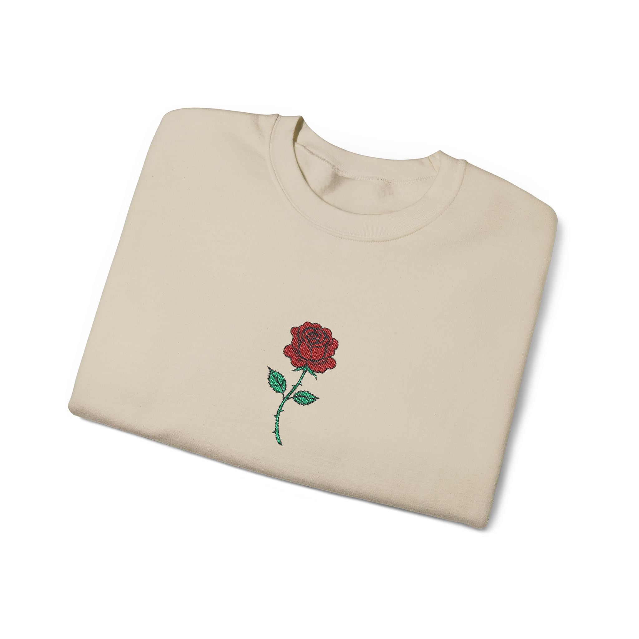 Rose Embroidered Unisex Crewneck Sweatshirt, Cozy Gift for Her, Casual Fall Fashion, Valentine's Day, Birthday Sweatshirt
