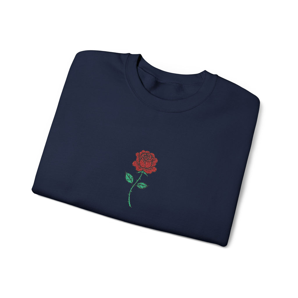Rose Embroidered Unisex Crewneck Sweatshirt, Cozy Gift for Her, Casual Fall Fashion, Valentine's Day, Birthday Sweatshirt