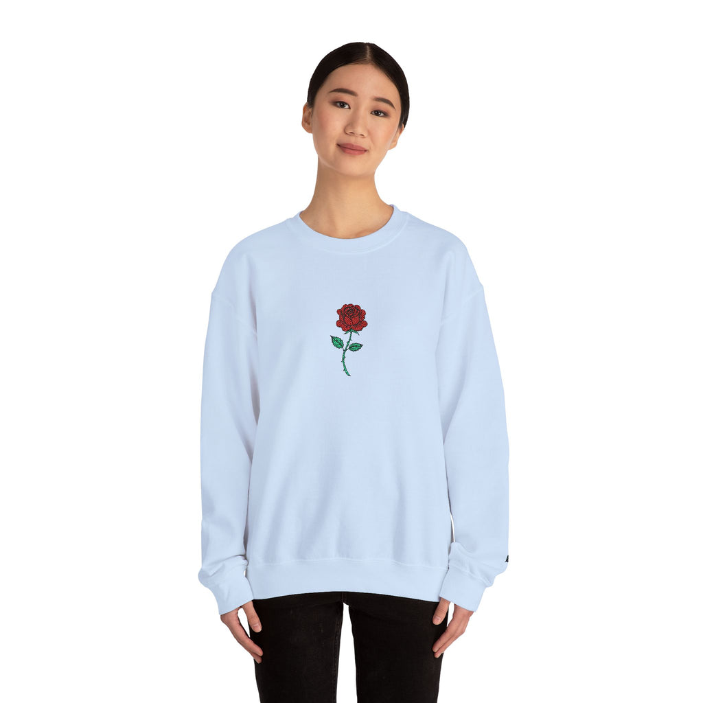 Rose Embroidered Unisex Crewneck Sweatshirt, Cozy Gift for Her, Casual Fall Fashion, Valentine's Day, Birthday Sweatshirt