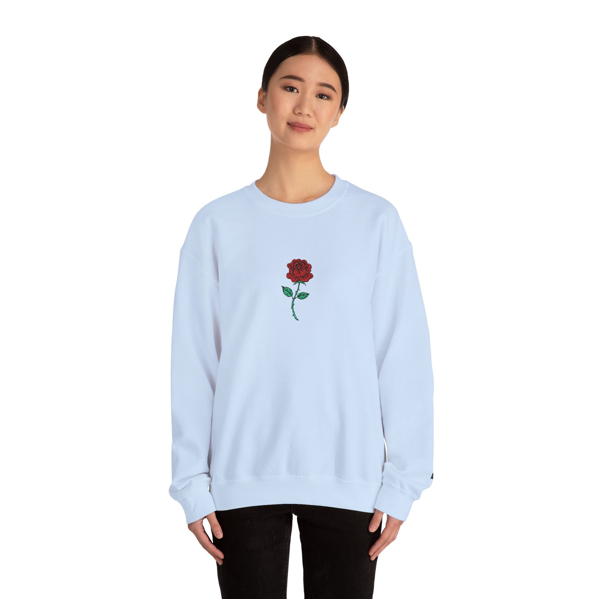 Rose Embroidered Unisex Crewneck Sweatshirt, Cozy Gift for Her, Casual Fall Fashion, Valentine's Day, Birthday Sweatshirt