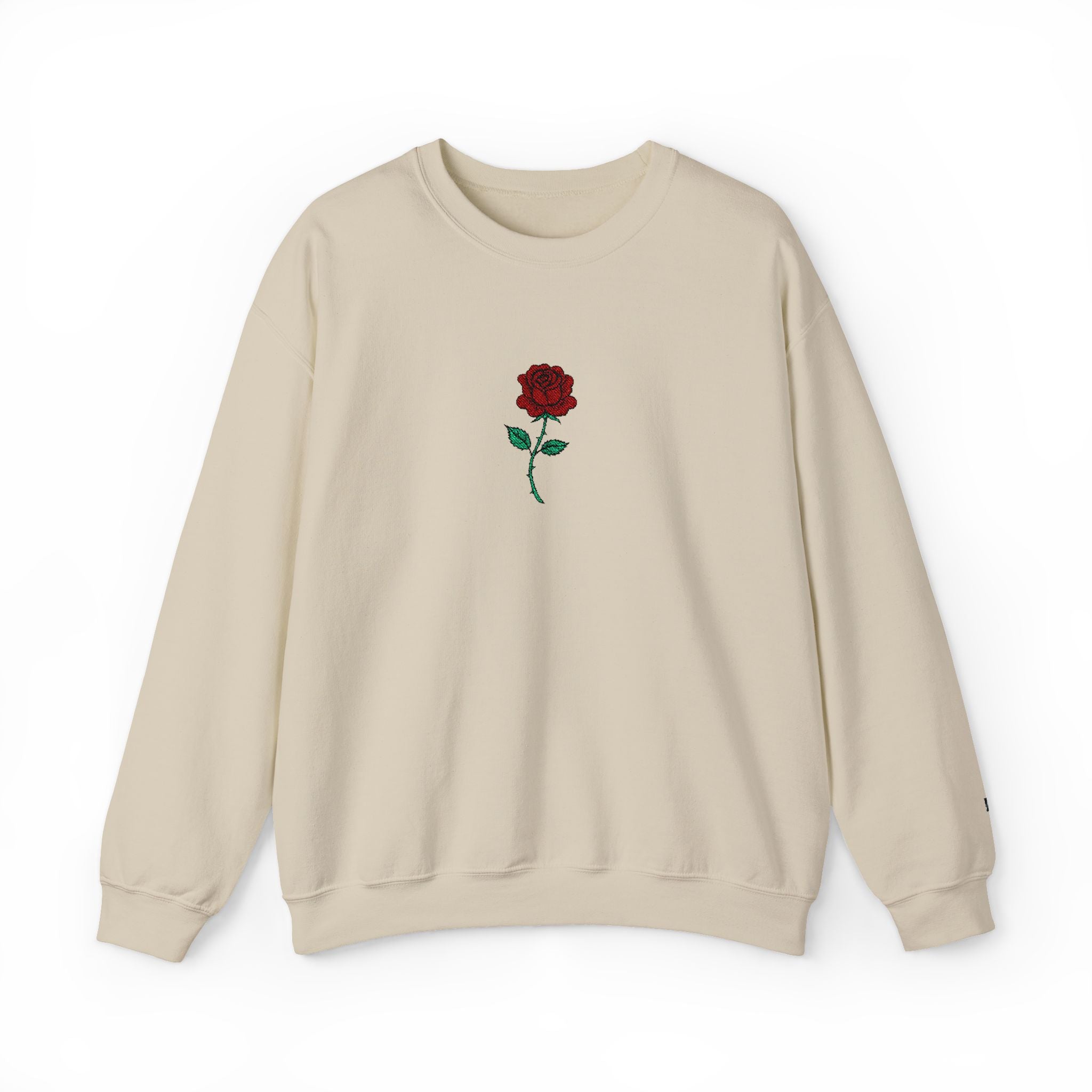 Rose Embroidered Unisex Crewneck Sweatshirt, Cozy Gift for Her, Casual Fall Fashion, Valentine's Day, Birthday Sweatshirt