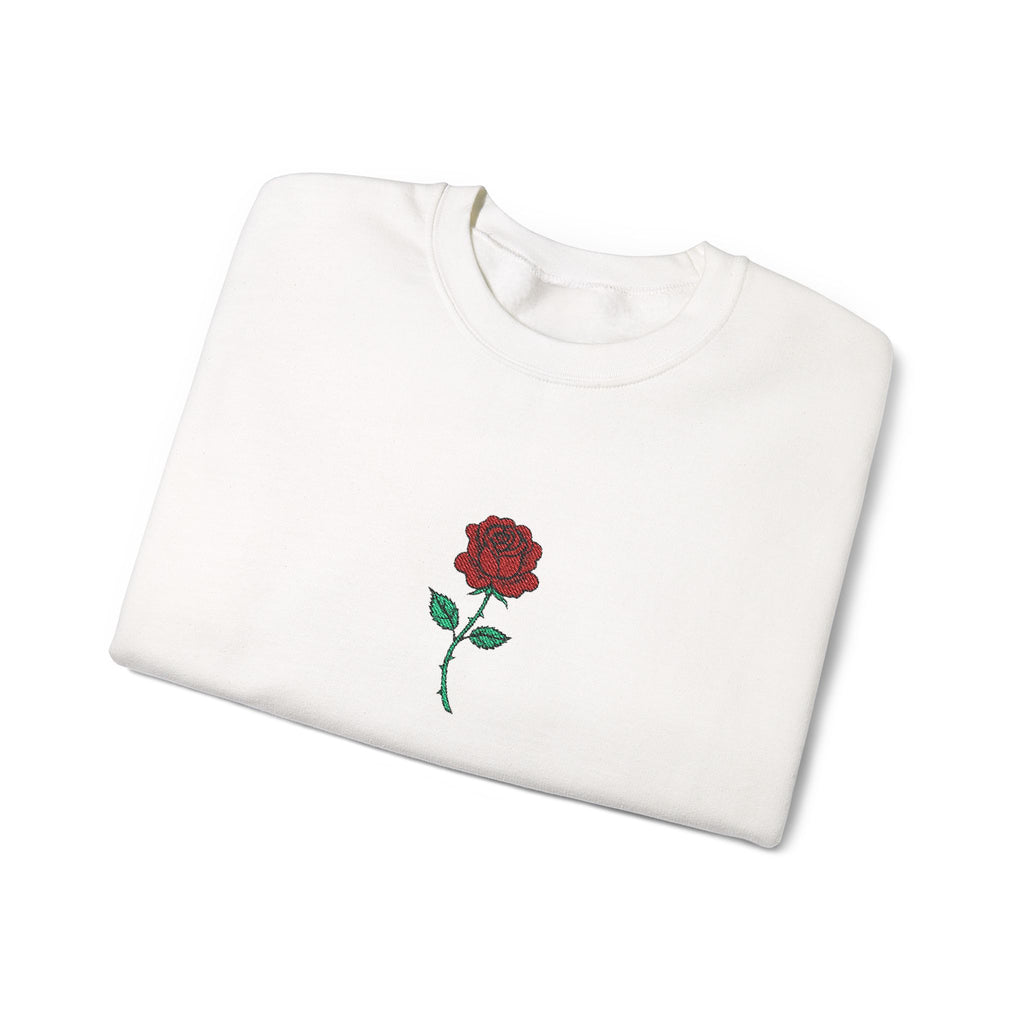 Rose Embroidered Unisex Crewneck Sweatshirt, Cozy Gift for Her, Casual Fall Fashion, Valentine's Day, Birthday Sweatshirt