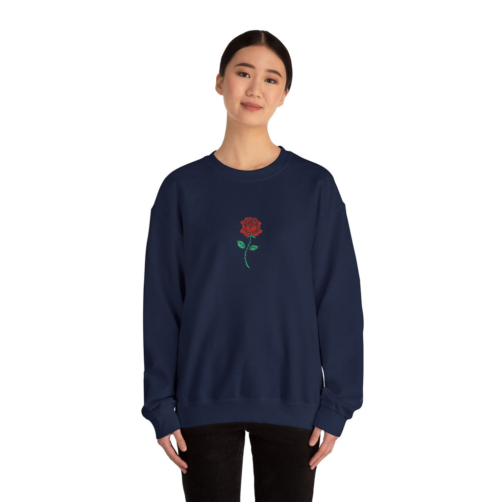 Rose Embroidered Unisex Crewneck Sweatshirt, Cozy Gift for Her, Casual Fall Fashion, Valentine's Day, Birthday Sweatshirt